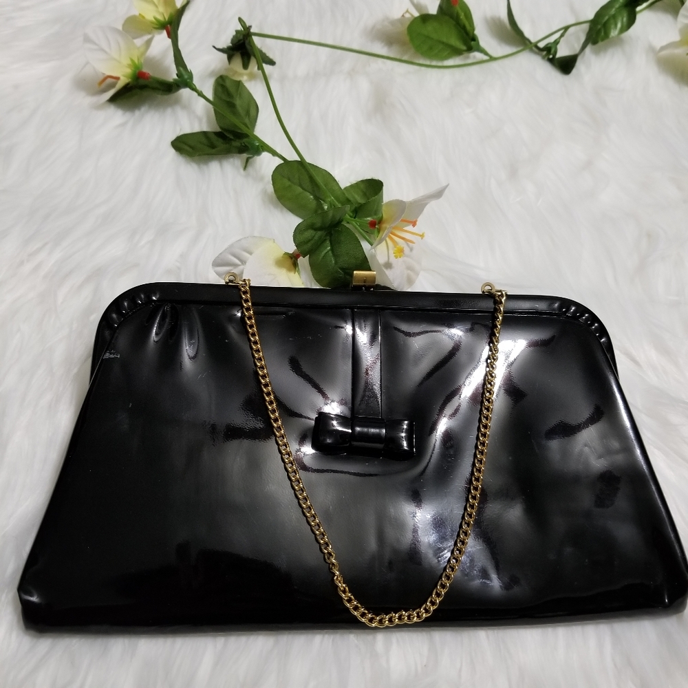 Clutch Bag in Black Patent Leather..